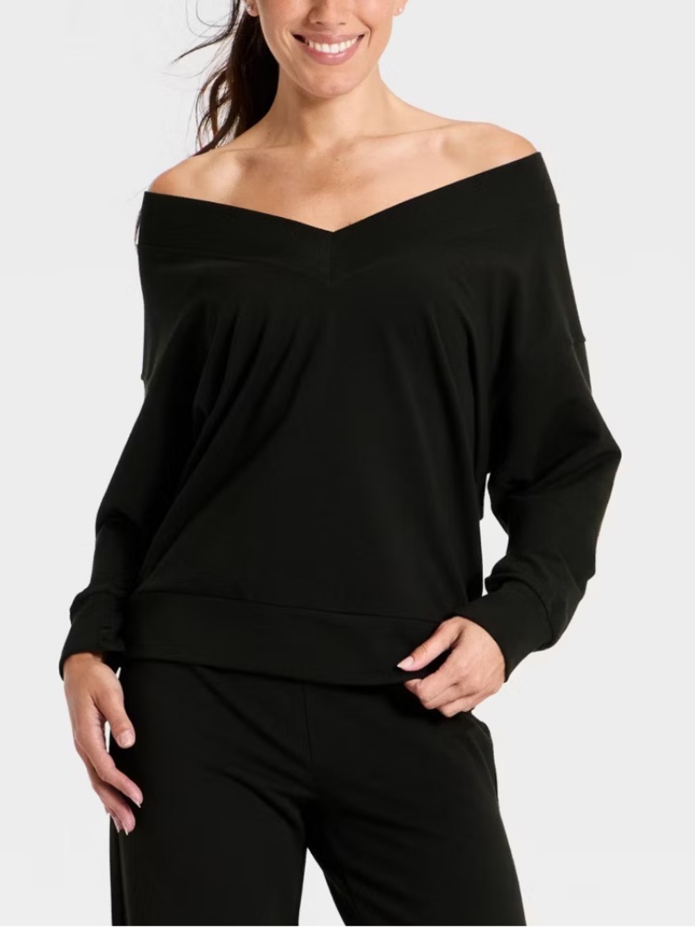 All In Motion Women's Modal French Terry V-Neck Off the Shoulder Sweatshirt M